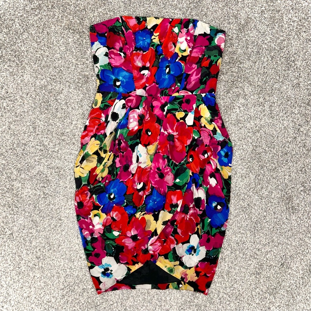 Shoshanna Vintage Silk Rafaella Y2K Formal Strapless Bubble Hem Floral Dress